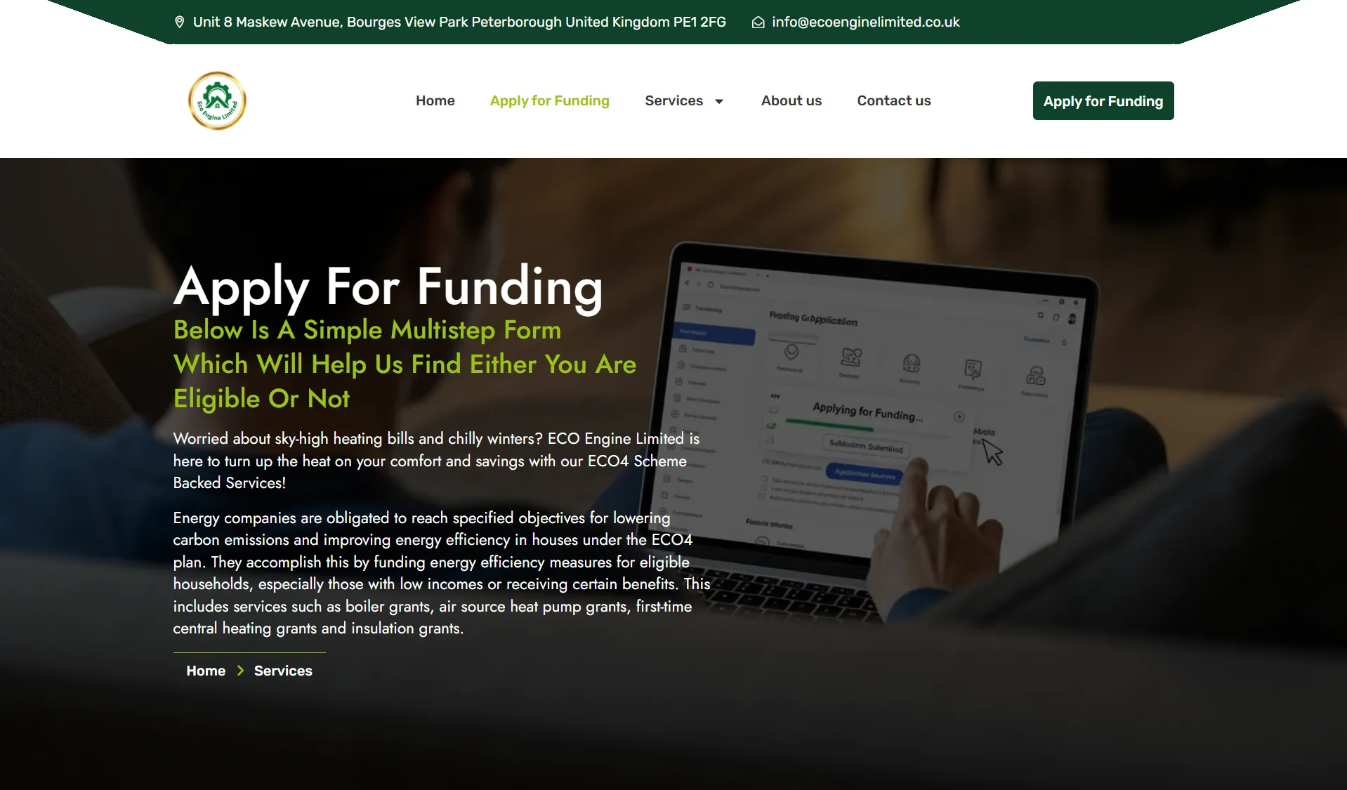 Eco Engine — apply for funding page