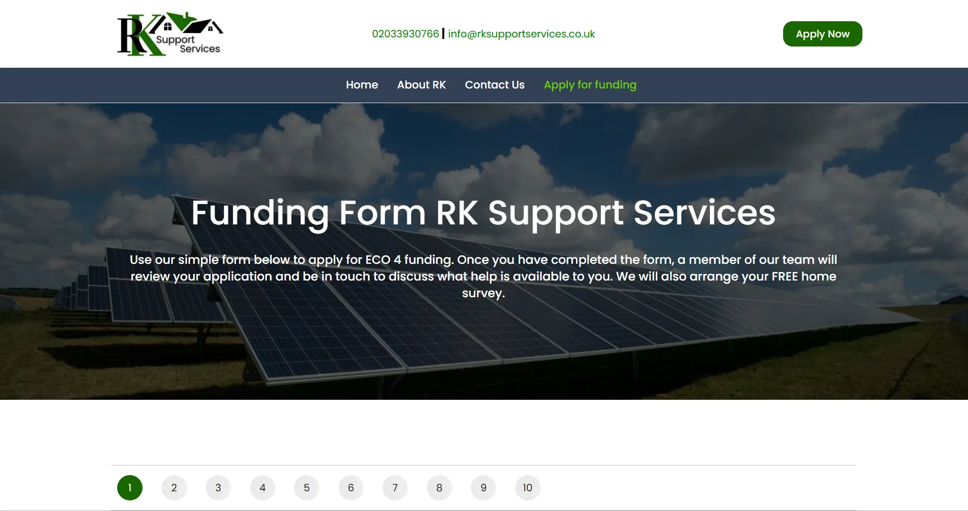 RK Support Services — apply for funding page